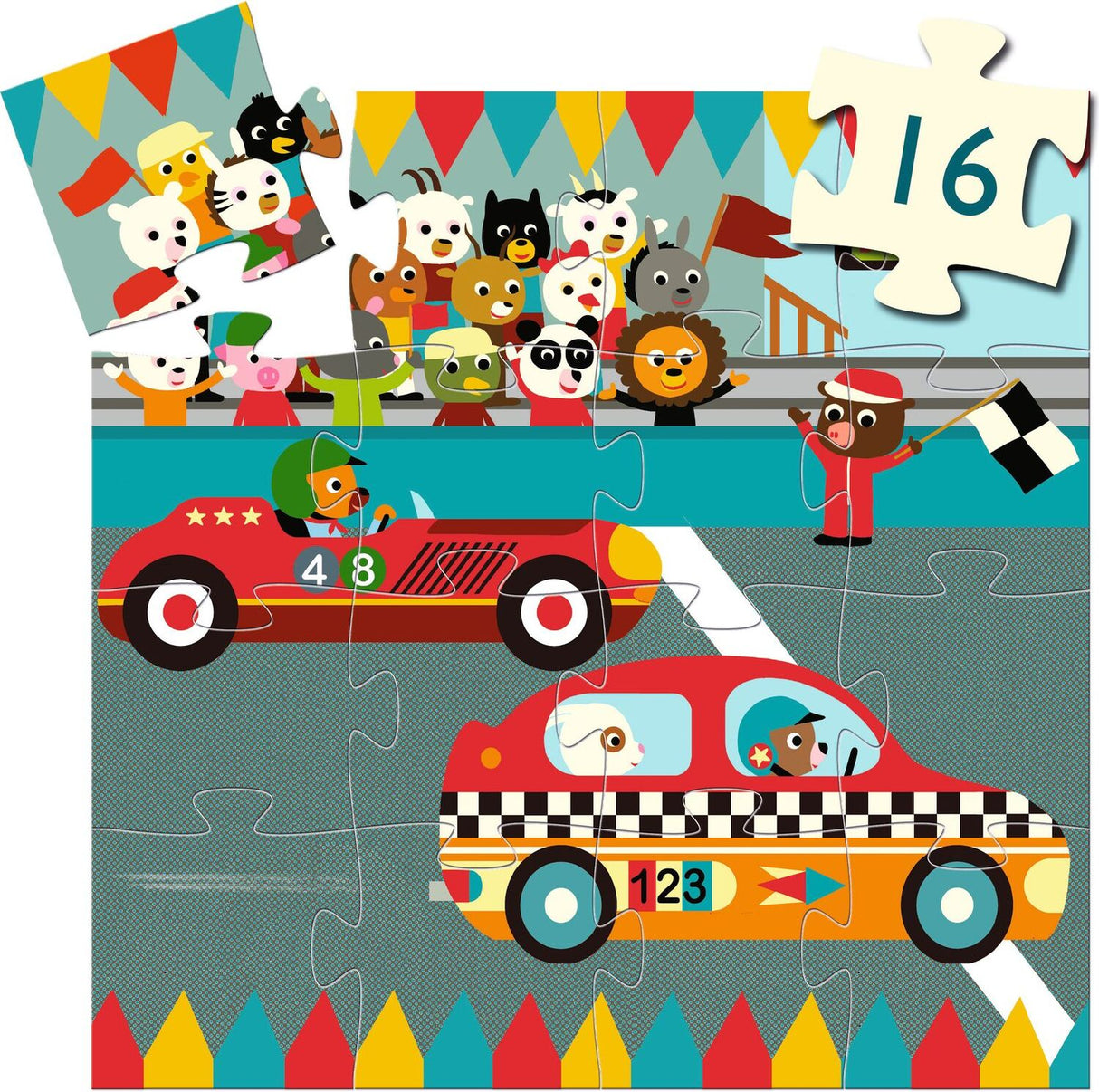 DJECO The Racing Car 16pc Silhouette Mini Jigsaw Puzzle