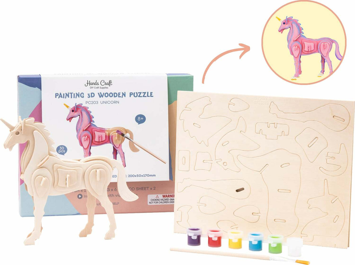 3D Wooden Puzzle Paint Kit - Unicorn