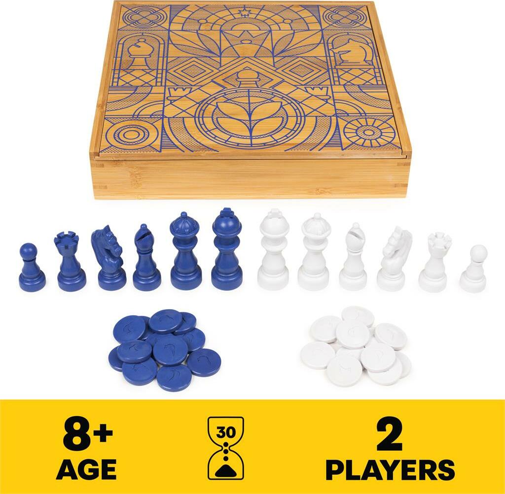 Mindful Classics - Chess Checkers Board Game Set with Bamboo Wooden Box