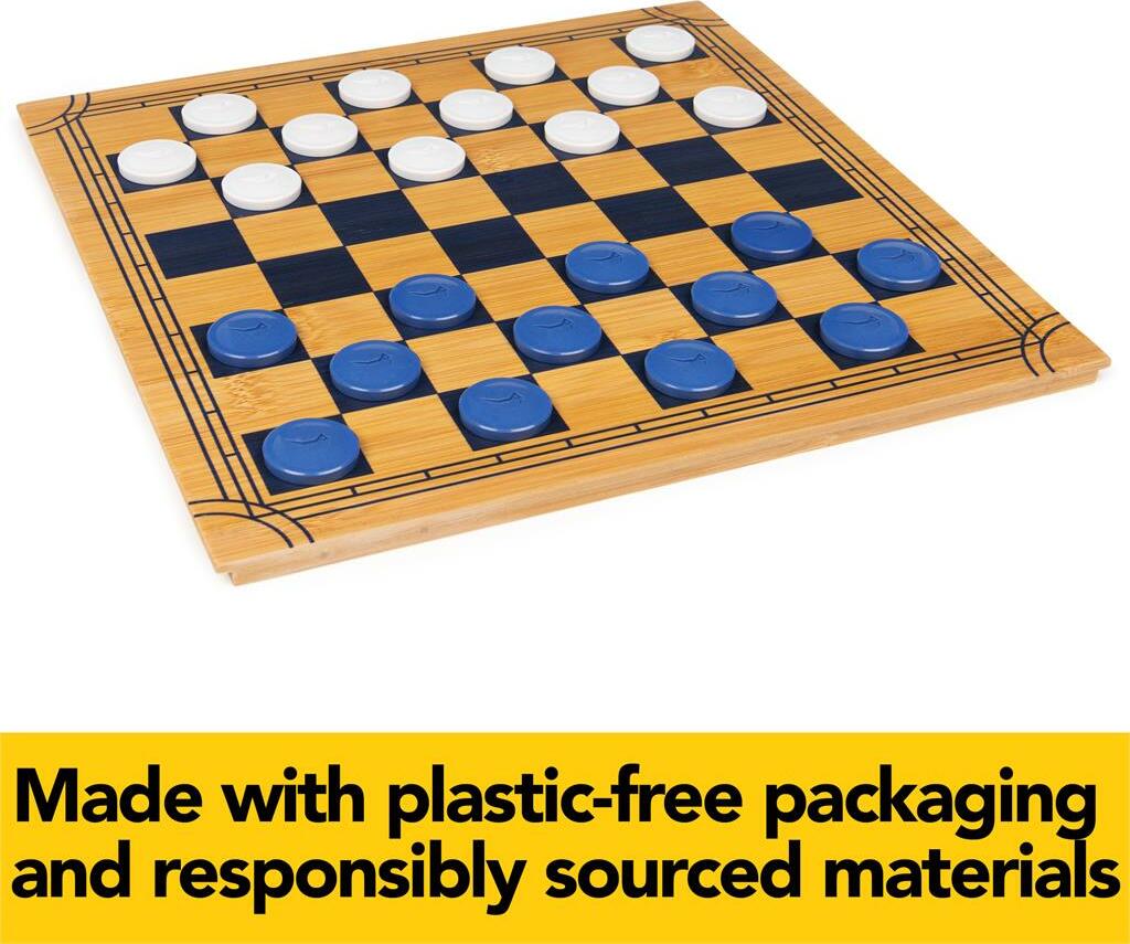 Mindful Classics - Chess Checkers Board Game Set with Bamboo Wooden Box