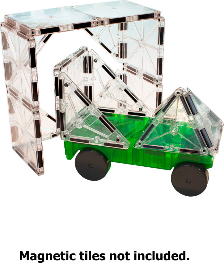 MAGNA-TILES Cars – Green & Yellow 2-Piece Magnetic Construction Set, The ORIGINAL Magnetic Building Brand