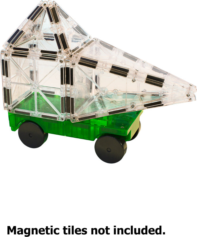 MAGNA-TILES Cars – Green & Yellow 2-Piece Magnetic Construction Set, The ORIGINAL Magnetic Building Brand