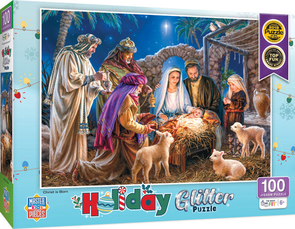 Holiday 100pc Glitter Puzzle - Christ is Born