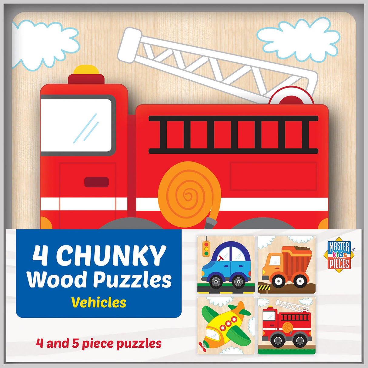 Vehicles Chunky Wood Puzzles 4pk