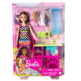 Barbie & Pets Playset Brunette w/ Checkered Dress, Dog, Bunny HGM62 assort