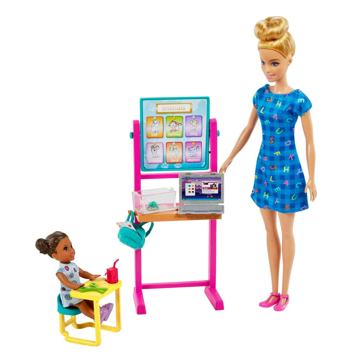 Barbie Teacher Doll (Blonde),Toddler Doll (Brunette),