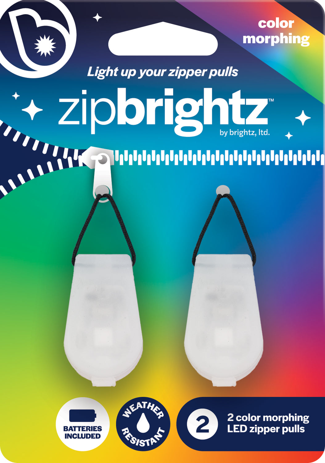 Zipbrightz LED Color Changing Zipper Charms, 2pk