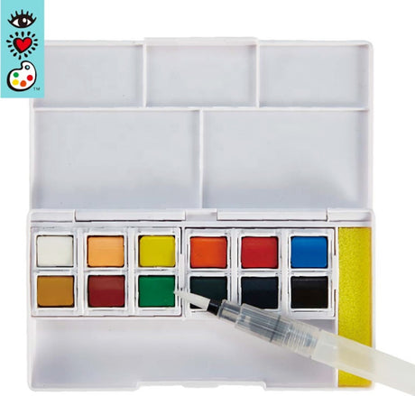 iHeart Art 12 Watercolors Water Brush Pen In Compact Travel Case