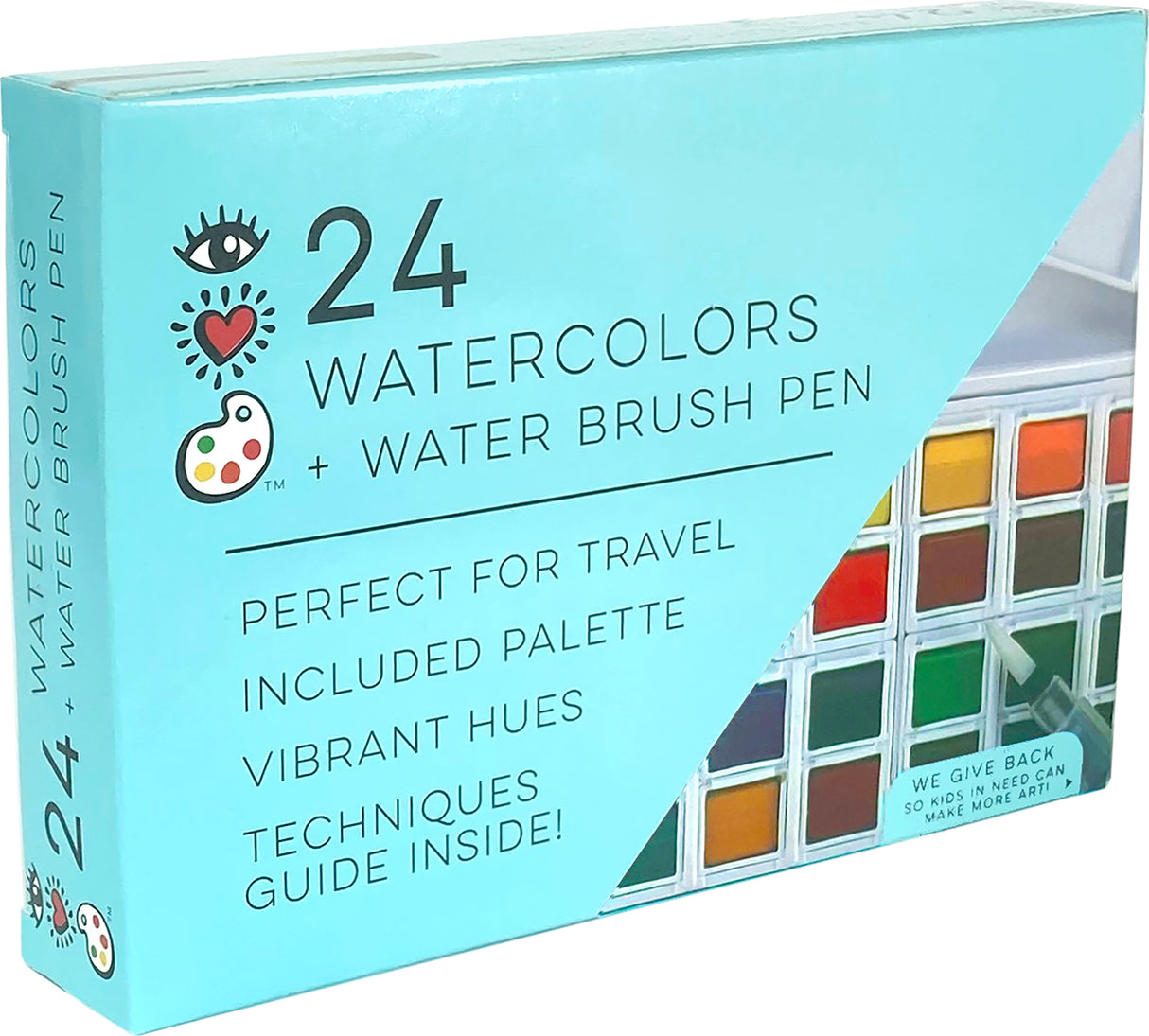 iHeart Art 24 Watercolors Water Brush Pen In Compact Travel Case