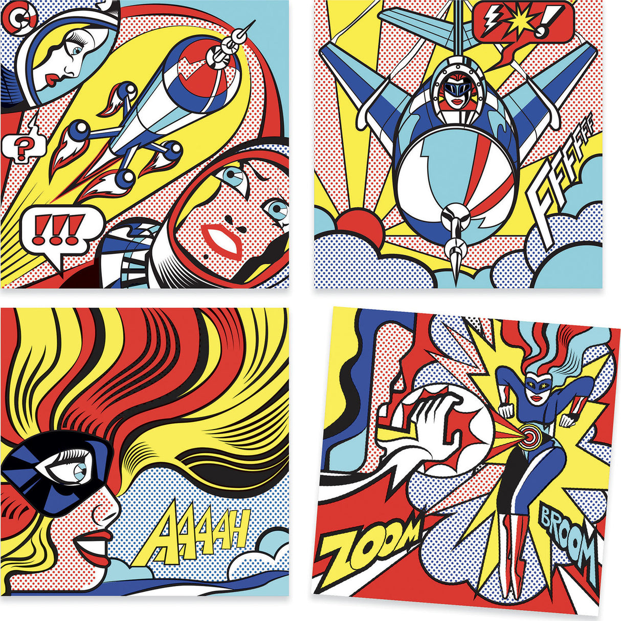 Superheroes Inspired by Lichtenstein Coloring and Rub-On Transfer Kit