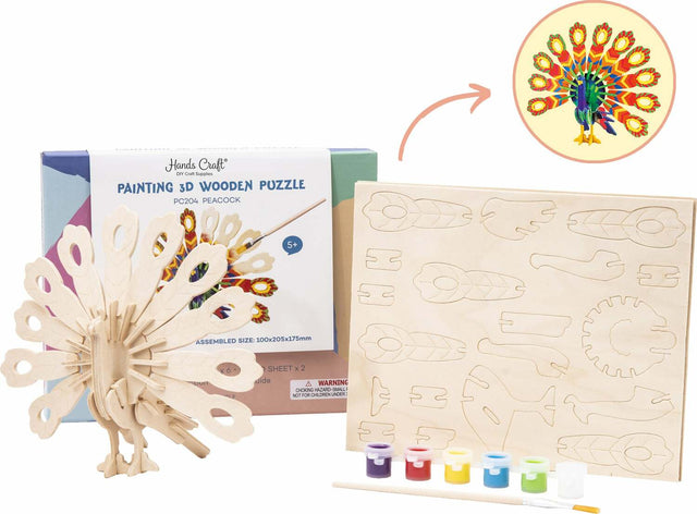 3D Wooden Puzzle Paint Kit - Peacock