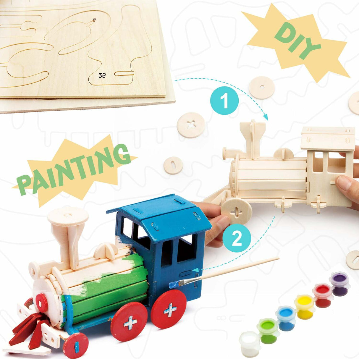 3D Wooden Puzzle Paint Kit - Locomotive