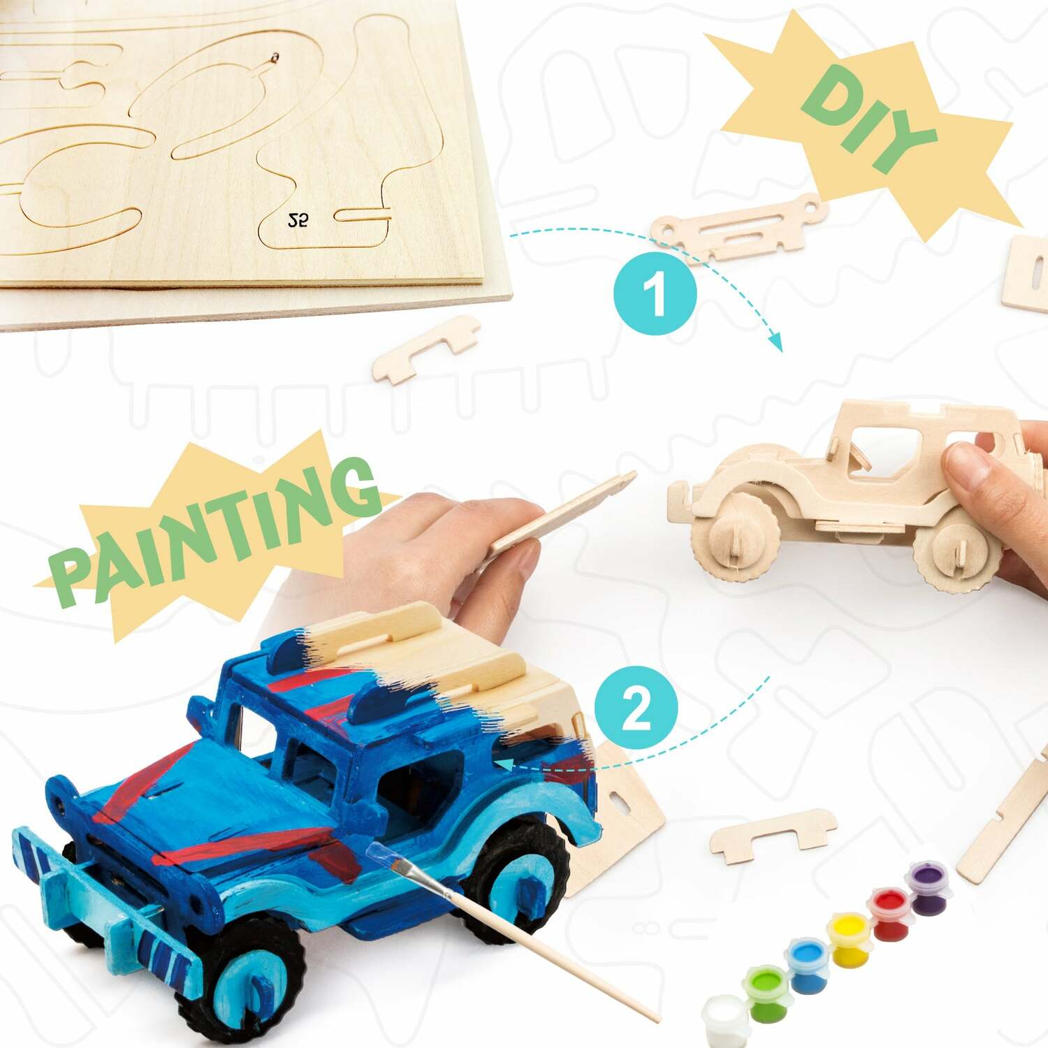 Wooden Puzzle with Paint Kit: SUV – Toys on the Square