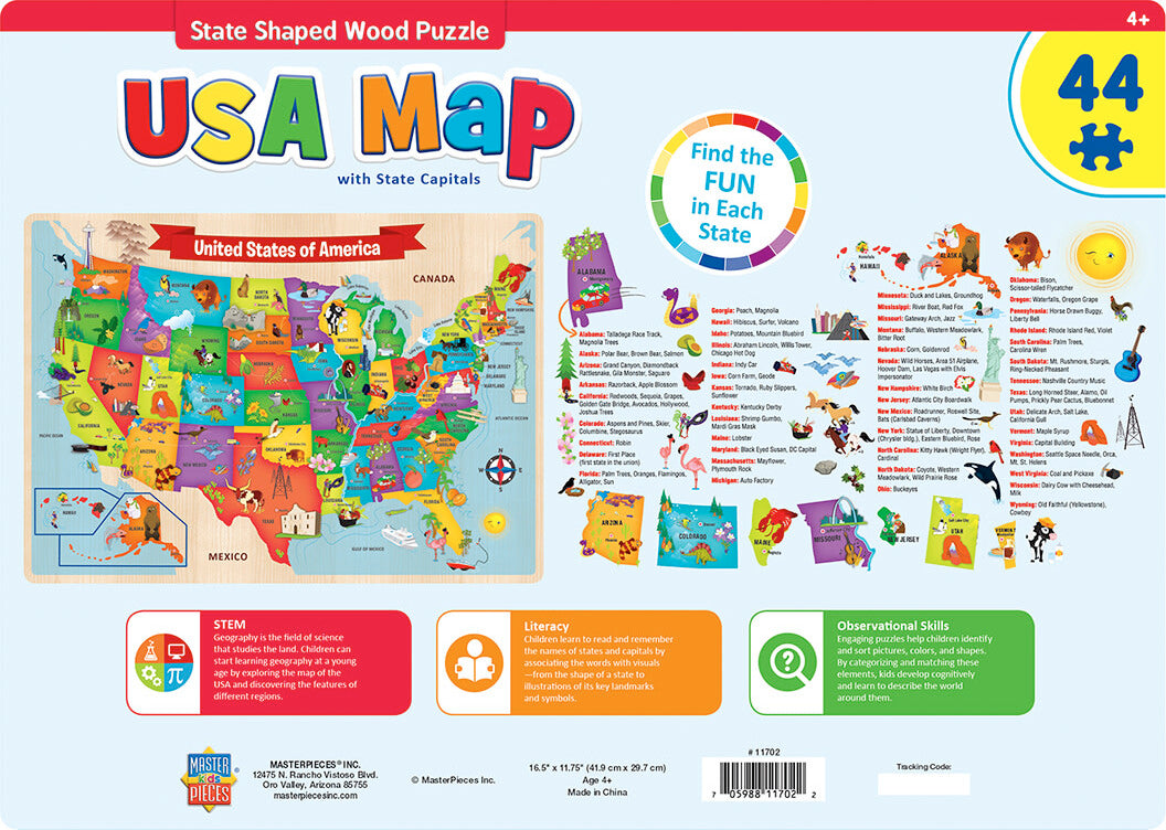 Educational - USA Map 44 Piece Wood Puzzle