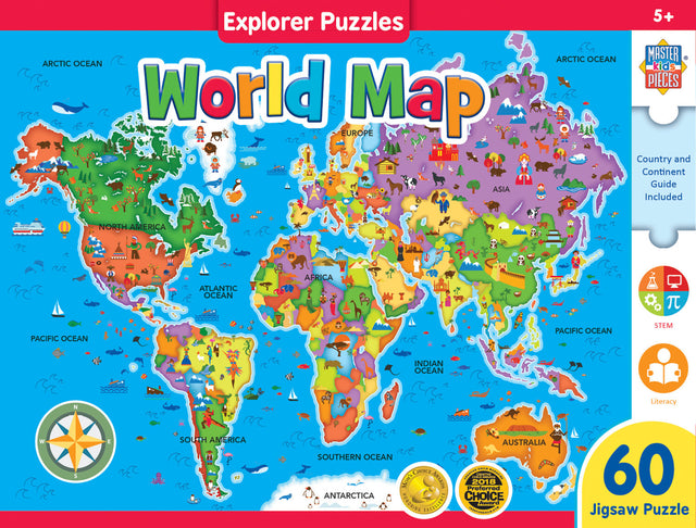 Explorers - World Map 60 Piece Kids Puzzle