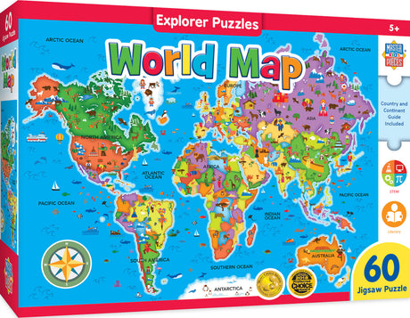 Explorers - World Map 60 Piece Kids Puzzle