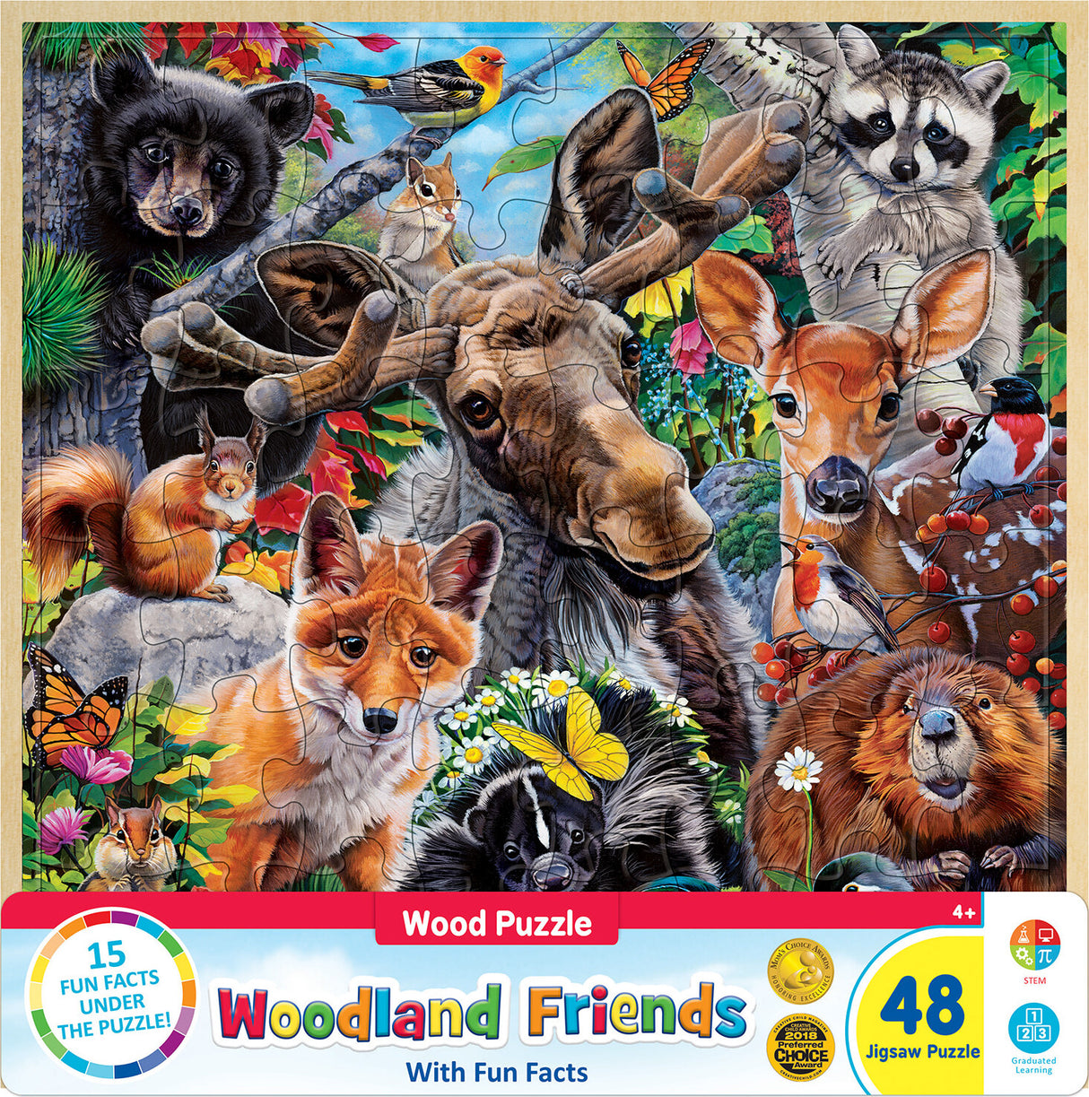 Wood Fun Facts - Woodland Friends 48 Piece Wood Puzzle