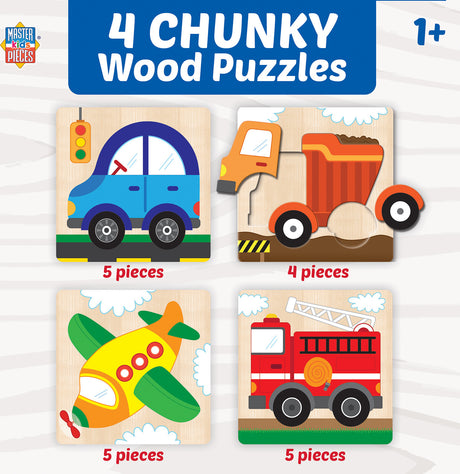 4 Chunky Wood Puzzles - Vehicles