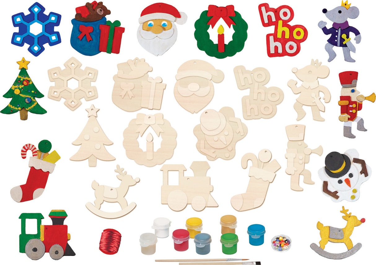 12 Holiday Ornaments - Holiday Wood Paint Set