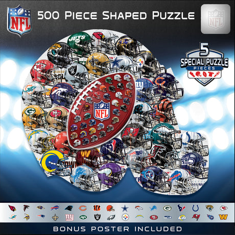 NFL Teams Drip Art Helmet Shaped 500pc Puzzle