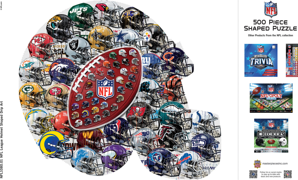 NFL Teams Drip Art Helmet Shaped 500pc Puzzle