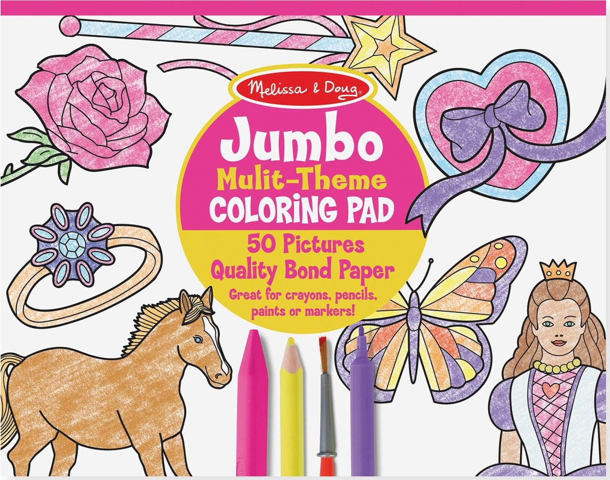 Jumbo 50-Page Kids' Coloring Pad - Horses, Hearts, Flowers, and More