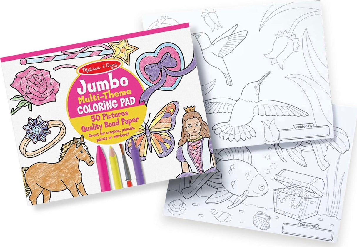 Jumbo 50-Page Kids' Coloring Pad - Horses, Hearts, Flowers, and More