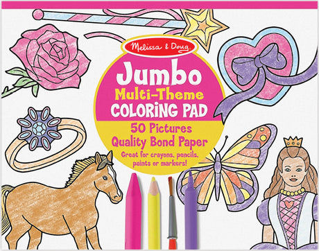 Jumbo 50-Page Kids' Coloring Pad - Horses, Hearts, Flowers, and More