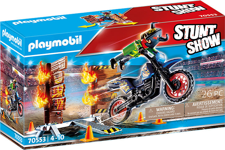 Stunt Show Motocross With Fiery Wall