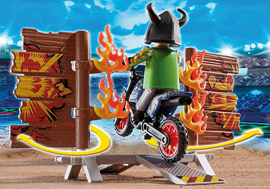 Stunt Show Motocross With Fiery Wall