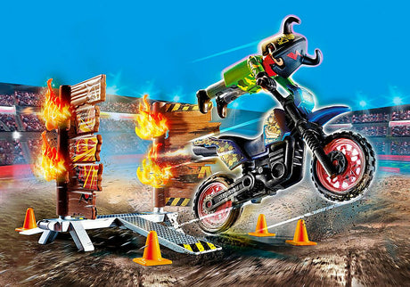 Stunt Show Motocross With Fiery Wall