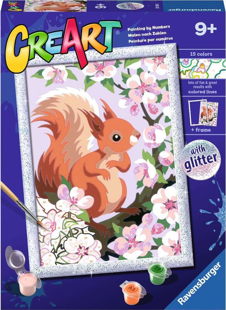 CreArt: Paint-By-Number Spring Squirrel w/Glitter 7x10