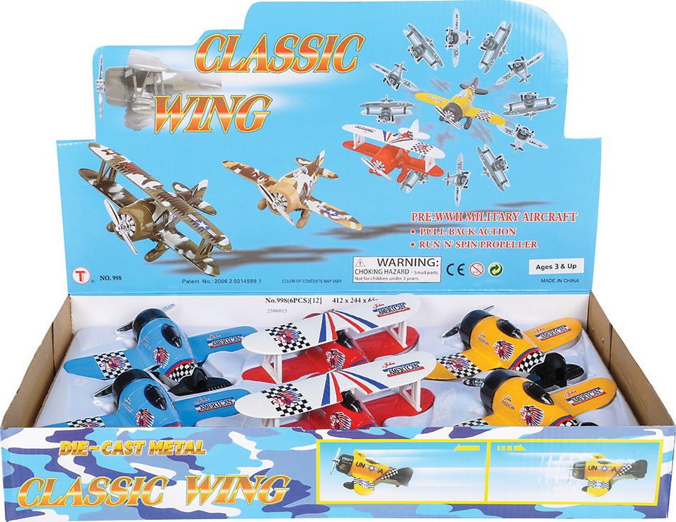 6.5" Die-cast Pull Back Classic Wing Airplane