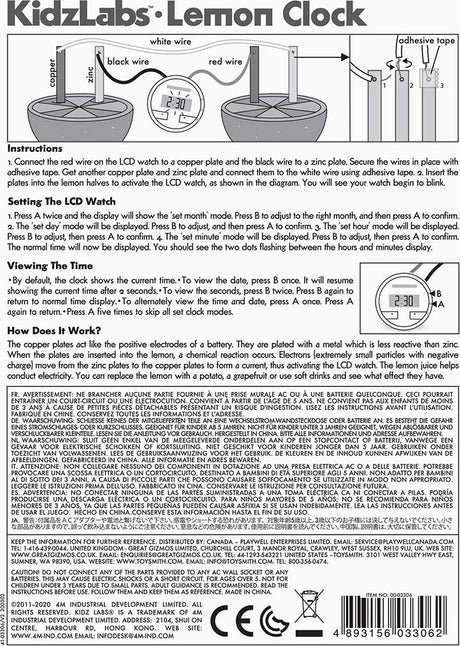 4M Kidz Labs Lemon Clock 