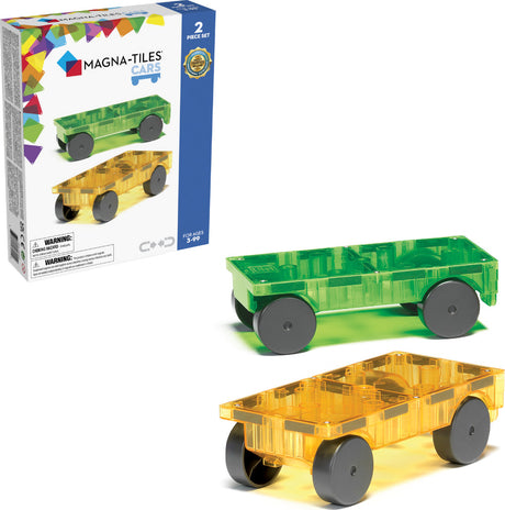 MAGNA-TILES Cars – Green & Yellow 2-Piece Magnetic Construction Set, The ORIGINAL Magnetic Building Brand